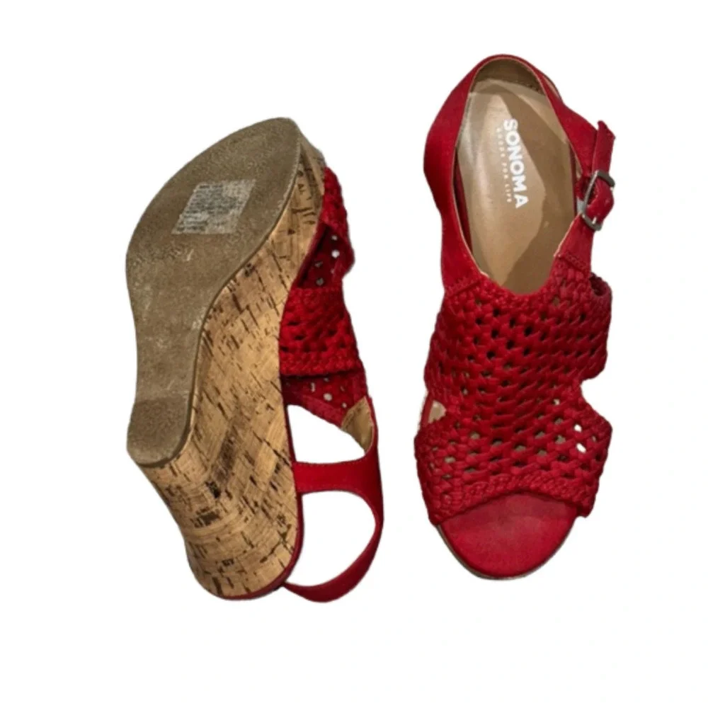 SO Taffy Red Heels Wedge Sandals